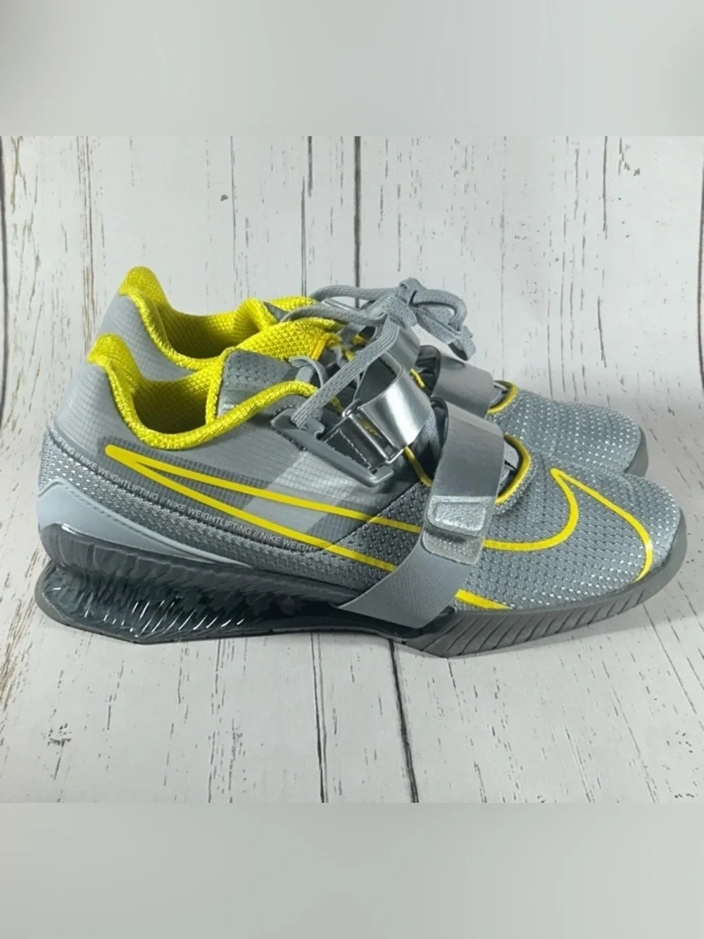 Nike Romaleos 4 Wolf Grey Yellow CD3463-002 Weightlifting Shoes Mens Size 14